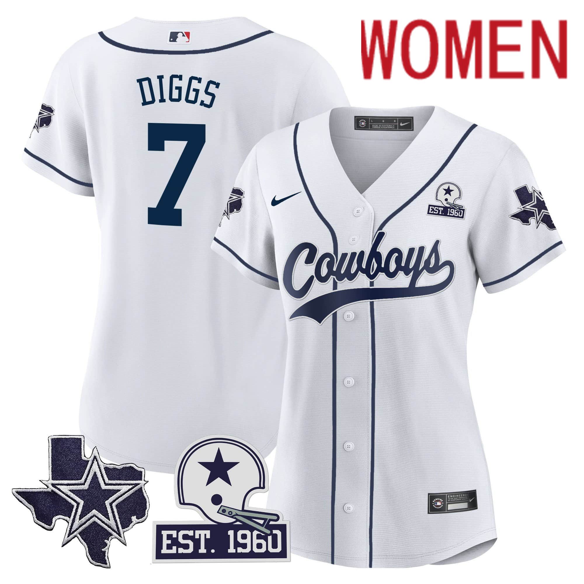 Women Dallas Cowboys #7 Diggs White 2024 Nike Patch Baseball NFL Jersey